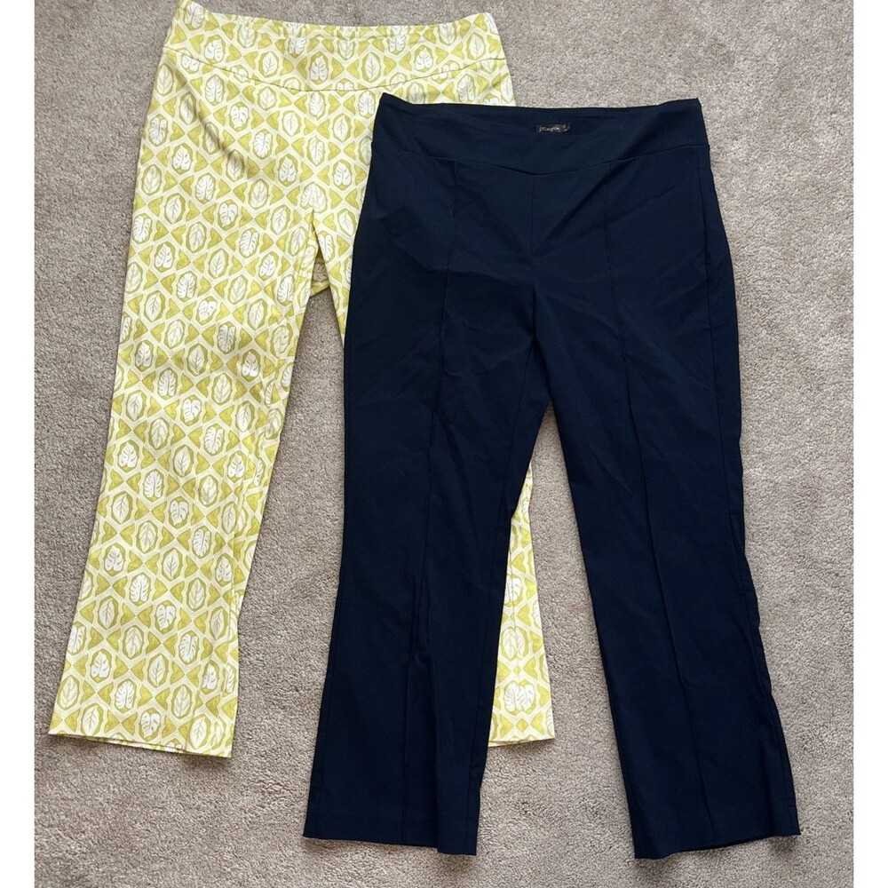 J McLaughlin Pants LOT of 2 Womens 12 Catalina Cloth Leaf Print Navy Straight